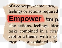 Empower png word sticker, torn paper dictionary, transparent background