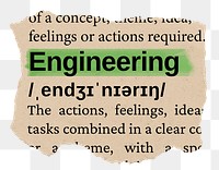 Engineering png word sticker, torn paper dictionary, transparent background