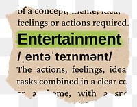 Entertainment png word sticker, torn paper dictionary, transparent background