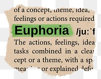 Euphoria png word sticker, torn paper dictionary, transparent background