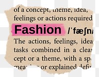 Fashion png word sticker, torn paper dictionary, transparent background