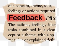 Feedback png word sticker, torn paper dictionary, transparent background