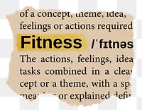 Fitness png word sticker, torn paper dictionary, transparent background