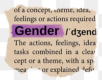 Gender png word sticker, torn paper dictionary, transparent background