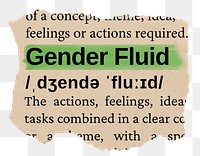 Gender fluid png word sticker, torn paper dictionary, transparent background