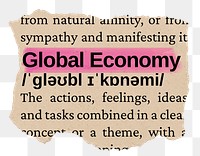 Global economy png word sticker, torn paper dictionary, transparent background