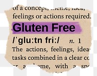 Gluten free png word sticker, torn paper dictionary, transparent background