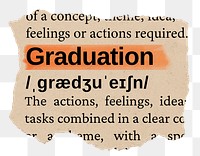 Graduation png word sticker, torn paper dictionary, transparent background