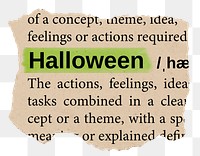 Halloween png word sticker, torn paper dictionary, transparent background