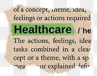 Healthcare png word sticker, torn paper dictionary, transparent background