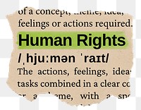 Human rights png word sticker, torn paper dictionary, transparent background