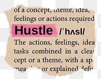 Hustle png word sticker, torn paper dictionary, transparent background