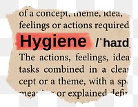 Hygiene png word sticker, torn paper dictionary, transparent background