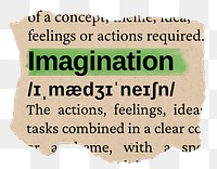 Imagination png word sticker, torn paper dictionary, transparent background