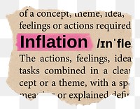 Inflation png word sticker, torn paper dictionary, transparent background