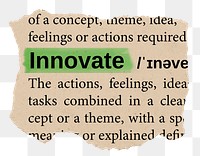 Innovate png word sticker, torn paper dictionary, transparent background