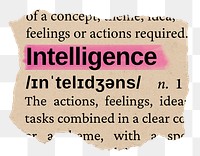 Intelligence png word sticker, torn paper dictionary, transparent background