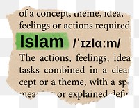 Islam png word sticker, torn paper dictionary, transparent background