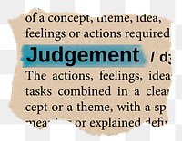 Judgement png word sticker, torn paper dictionary, transparent background