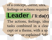 Leader png word sticker, torn paper dictionary, transparent background