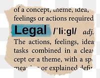 Legal png word sticker, torn paper dictionary, transparent background