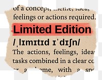 Limited edition png word sticker, torn paper dictionary, transparent background