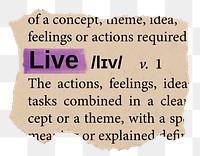 Live png word sticker, torn paper dictionary, transparent background