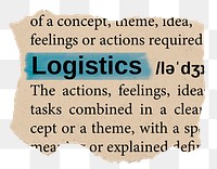 Logistics png word sticker, torn paper dictionary, transparent background