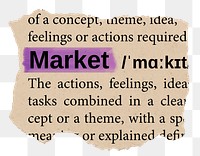 Market png word sticker, torn paper dictionary, transparent background