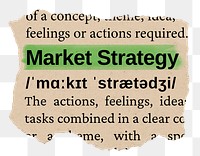 Market strategy png word sticker, torn paper dictionary, transparent background