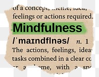 Mindfulness png word sticker, torn paper dictionary, transparent background