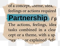 Partnership png word sticker, torn paper dictionary, transparent background