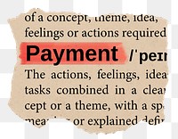 Payment png word sticker, torn paper dictionary, transparent background