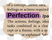 Perfection png word sticker, torn paper dictionary, transparent background