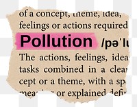 Pollution png word sticker, torn paper dictionary, transparent background