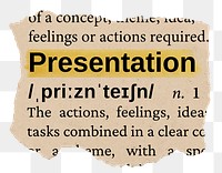 Presentation png word sticker, torn paper dictionary, transparent background