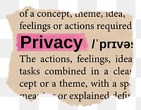 Privacy png word sticker, torn paper dictionary, transparent background