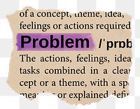 Problem png word sticker, torn paper dictionary, transparent background