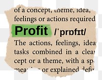 Profit png word sticker, torn paper dictionary, transparent background