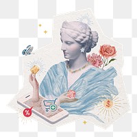 Png online shopping, Greek goddess sticker, cut out paper design, transparent background