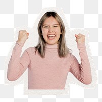 Happy woman png sticker, cut out paper design, transparent background