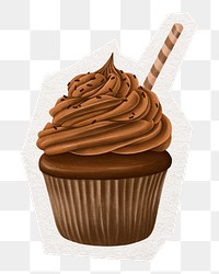 Chocolate cupcake png sticker, cut out paper design, transparent background