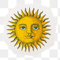 Vintage sun png sticker, cut out paper design, transparent background