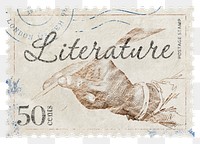 Literature png post stamp sticker, vintage stationery, transparent background