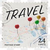 Travel png post stamp sticker, stationery, transparent background