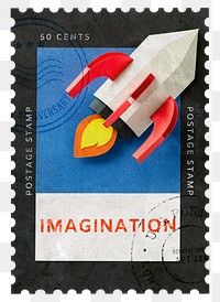 Imagination png post stamp sticker, business stationery, transparent background