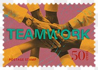 Teamwork png post stamp sticker, business stationery, transparent background