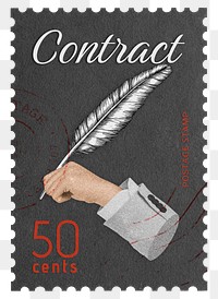 Contract png post stamp sticker, business stationery, transparent background