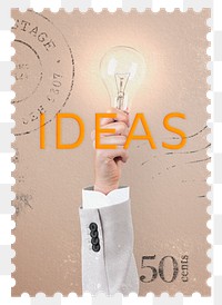 Ideas png post stamp sticker, business stationery, transparent background