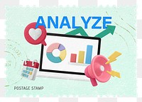 Analyze png post stamp sticker, business stationery, transparent background